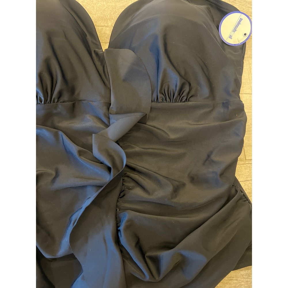 Black One Piece Swimsuit Ruffle Tummy Control Women's Swimwear‎ Size 24